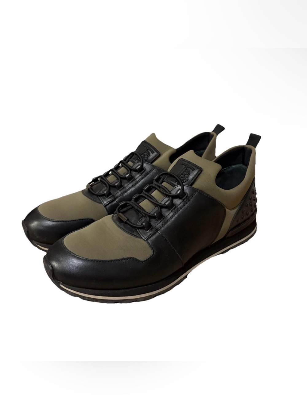 TOD’S ITALY Scuba Spoiler Matt Xh Running Leather Sneaker Sz 10 Black/Army Green